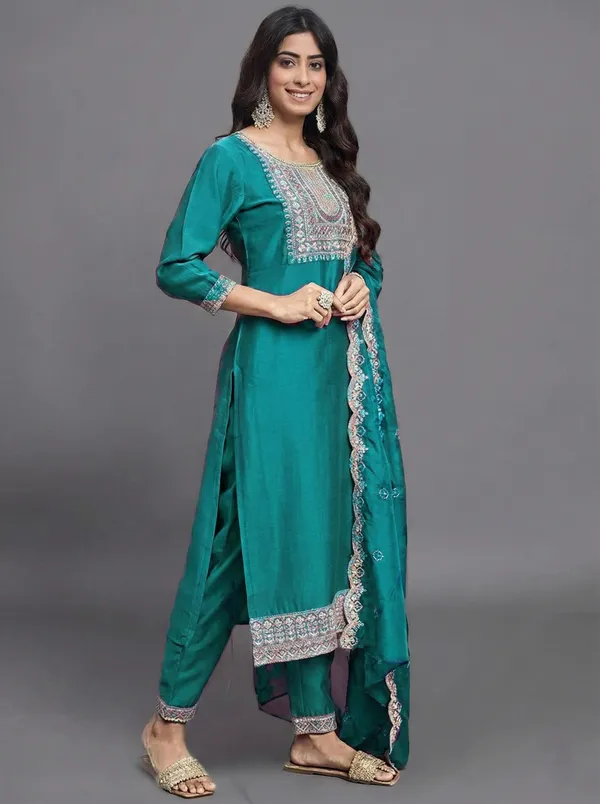 Teal_Embroidered_Straight_Suit_Set_for_Women