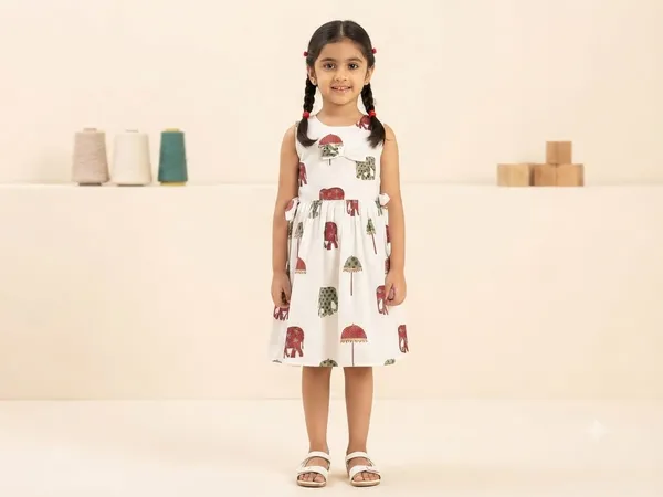 White_Printed_Sleeveless_Fit_And_Flare_Dress_for_Girls