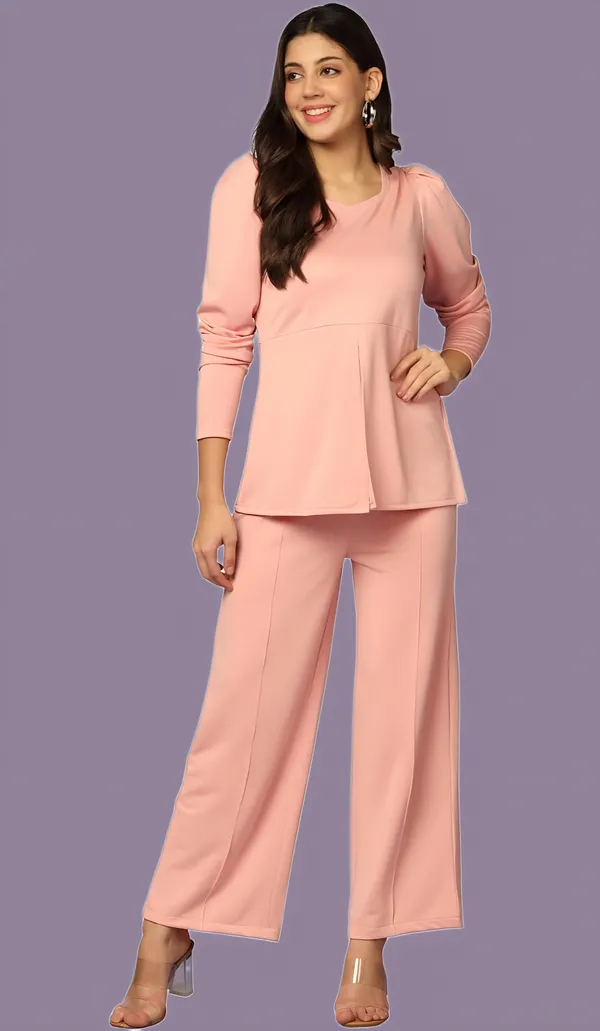 Pink_Puff_Sleeve_Top_And_Wide_Leg_Pants_Co_Ord_Set_For_Women