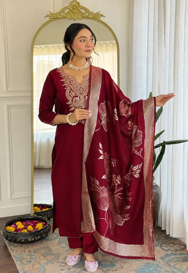 Maroon_Embroidered_Straight_Suit_Set_For_Women