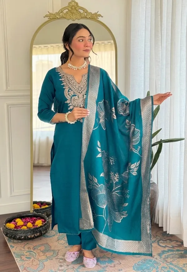 Teal_Embroidered_Straight_Kurta_Set_for_Women