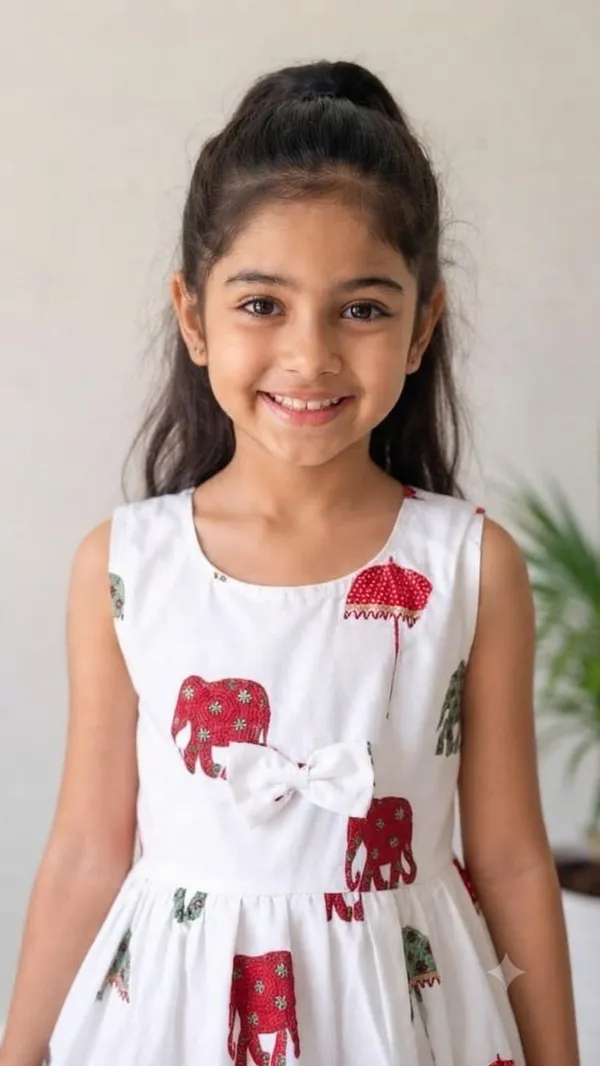 White_Printed_Sleeveless_Fit_And_Flare_Dress_for_Girls