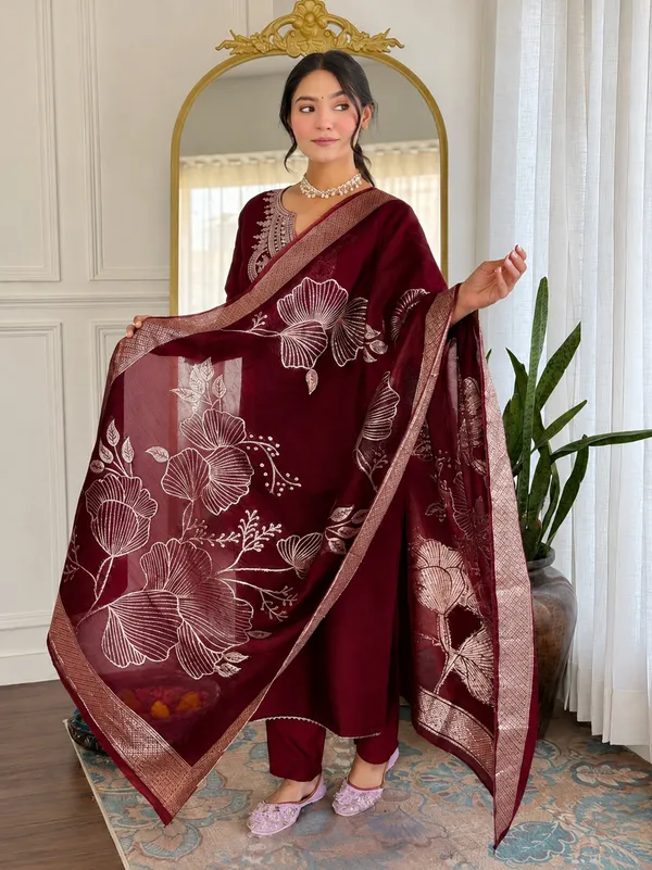 Maroon_Embroidered_Straight_Suit_Set_For_Women