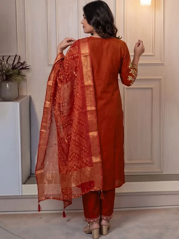 Rust_Embroidered_Straight_Kurta_Set_For_Women