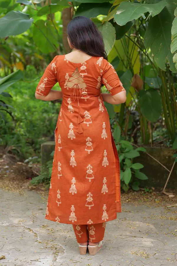 Orange_Printed_Kurta_Pant_Set_for_Women