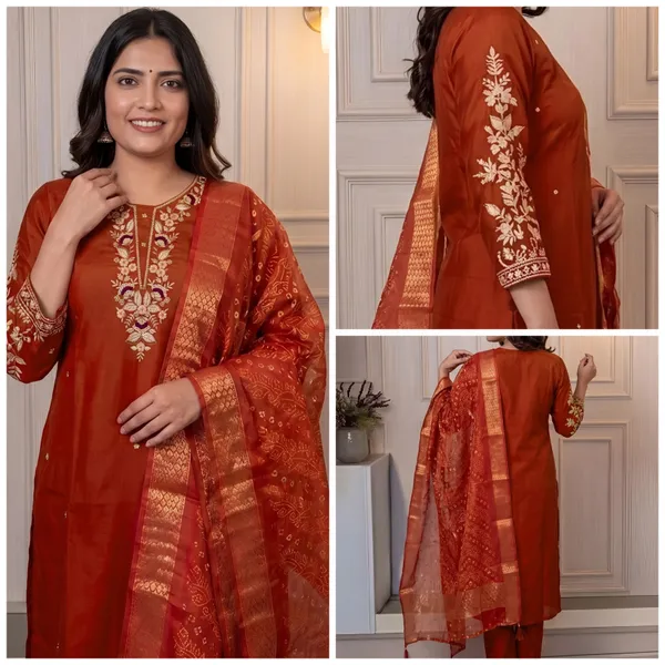 Rust_Embroidered_Straight_Kurta_Set_For_Women