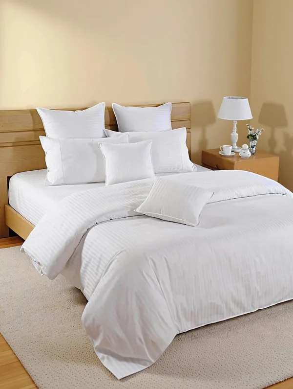 Eleganzze_Cotton_King_Flat_300_Tc_Striped_2_Bedsheets_With_4_Pillow_Covers_(White)