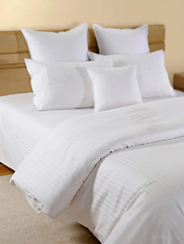 Eleganzze_Cotton_King_Flat_300_Tc_Striped_2_Bedsheets_With_4_Pillow_Covers_(White)