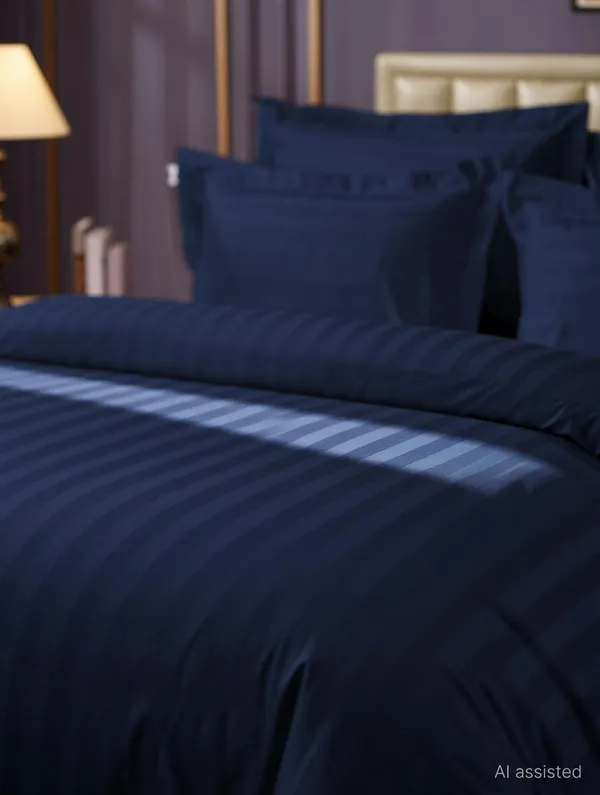 Eleganzze_Cotton_King_Flat_300_Tc_Striped_1_Bedsheet_With_2_Pillow_Covers_(Navy_Blue)