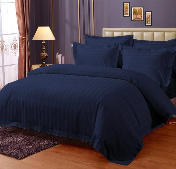 Eleganzze_Cotton_King_Flat_300_Tc_Striped_1_Bedsheet_With_2_Pillow_Covers_(Navy_Blue)