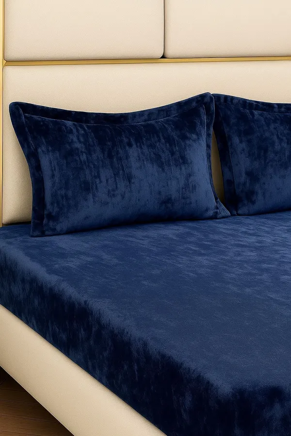 Kansal_Handloom_Velvet_King_Fitted_(Elastic)_380_Tc_Solid_1_Bedsheet_With_2_Pillow_Covers_(Blue)