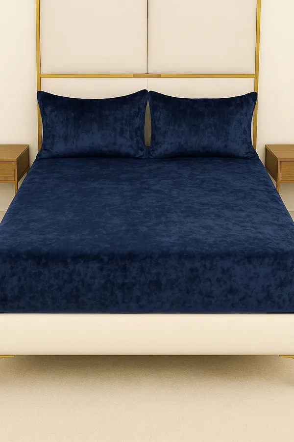 Kansal_Handloom_Velvet_King_Fitted_(Elastic)_380_Tc_Solid_1_Bedsheet_With_2_Pillow_Covers_(Blue)