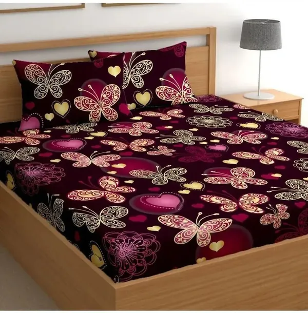 Softloom_Polycotton_Double_Fitted_(Elastic)_180_Tc_Printed_1_Bedsheet_With_2_Pillow_Covers_(Multicolor)
