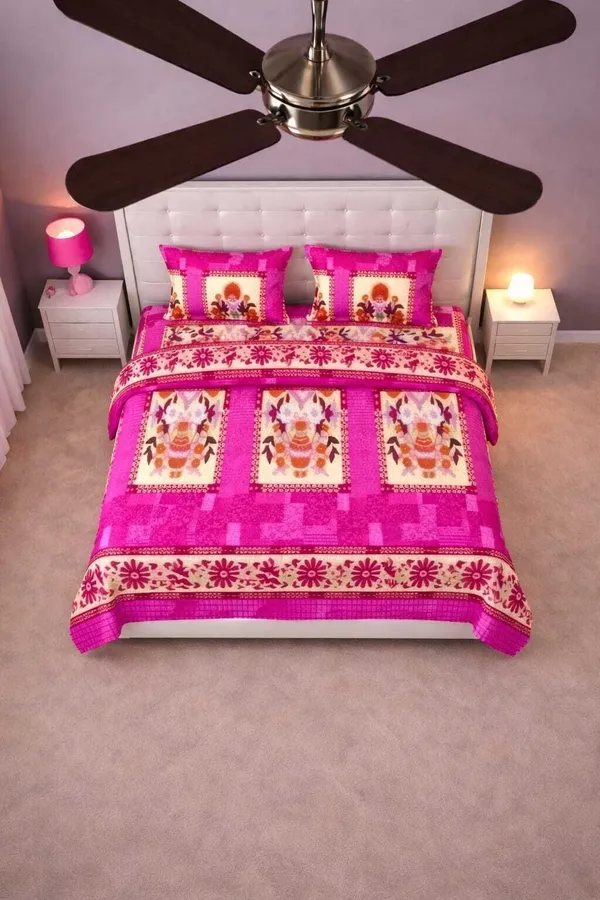 Kansal_Handloom_Polyester_Double_Flat_220_Tc_Printed_1_Bedsheet_With_2_Pillow_Covers_(Pink)