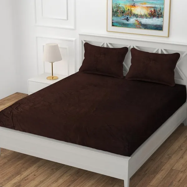 Kansal_Handloom_Velvet_King_Fitted_(Elastic)_380_Tc_Solid_1_Bedsheet_With_2_Pillow_Covers_(Brown)