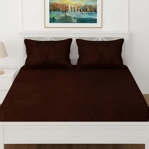 Kansal_Handloom_Velvet_King_Fitted_(Elastic)_380_Tc_Solid_1_Bedsheet_With_2_Pillow_Covers_(Brown)