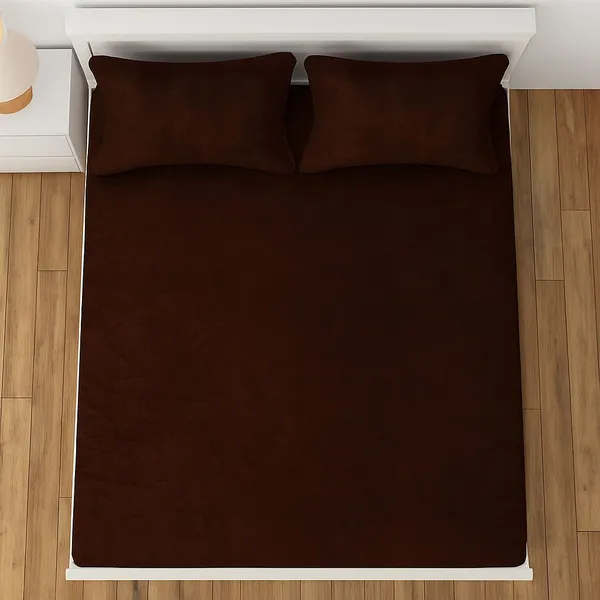 Kansal_Handloom_Velvet_King_Fitted_(Elastic)_380_Tc_Solid_1_Bedsheet_With_2_Pillow_Covers_(Brown)