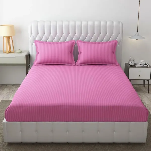 Eleganzze_Cotton_King_Flat_300_Tc_Striped_1_Summer_Bedsheet_With_2_Pillow_Covers_(Pink)