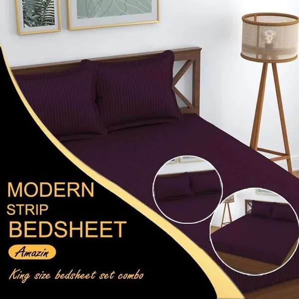 Eleganzze_Cotton_King_Flat_300_Tc_Striped_1_Summer_Bedsheet_With_2_Pillow_Covers_(Wine)