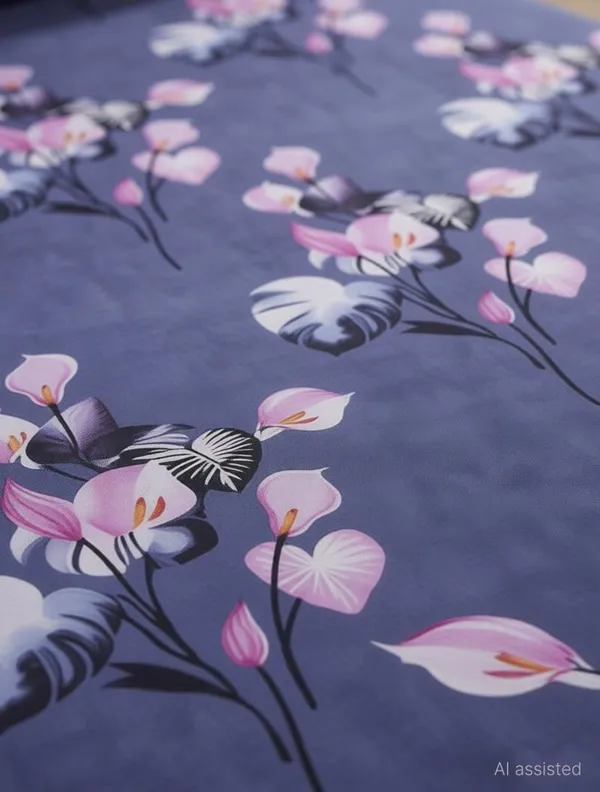 Superstorehub_Cotton_King_Fitted_(Elastic)_250_Tc_Floral_1_Bedsheet_With_2_Pillow_Covers_(Grey_Pink)