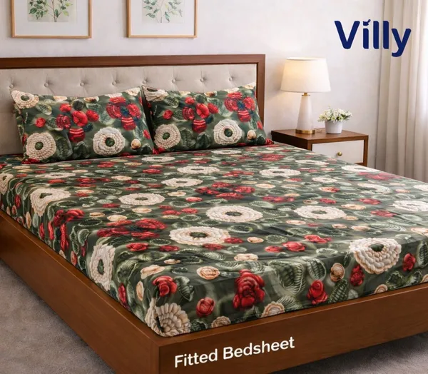 Vily_Cotton_King_Fitted_(Elastic)_370_Tc_Floral_1_Bedsheet_(Multicolor)