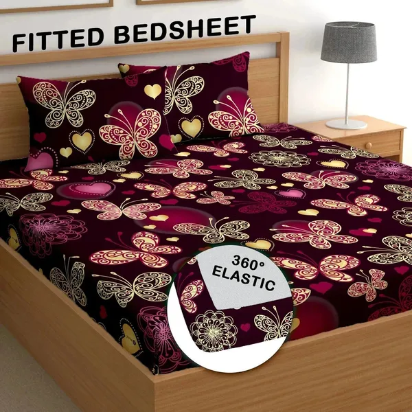 Anand_Decor_More_Cotton_Double_Fitted_(Elastic)_254_Tc_Printed_1_Bedsheet_With_2_Pillow_Covers_(Pink_Butterfly)