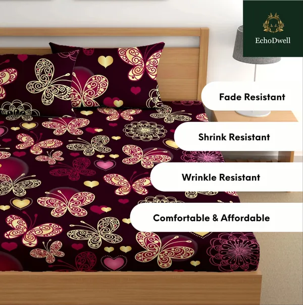 Anand_Decor_More_Cotton_Double_Fitted_(Elastic)_254_Tc_Printed_1_Bedsheet_With_2_Pillow_Covers_(Pink_Butterfly)