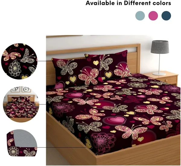 Anand_Decor_More_Cotton_Double_Fitted_(Elastic)_254_Tc_Printed_1_Bedsheet_With_2_Pillow_Covers_(Pink_Butterfly)