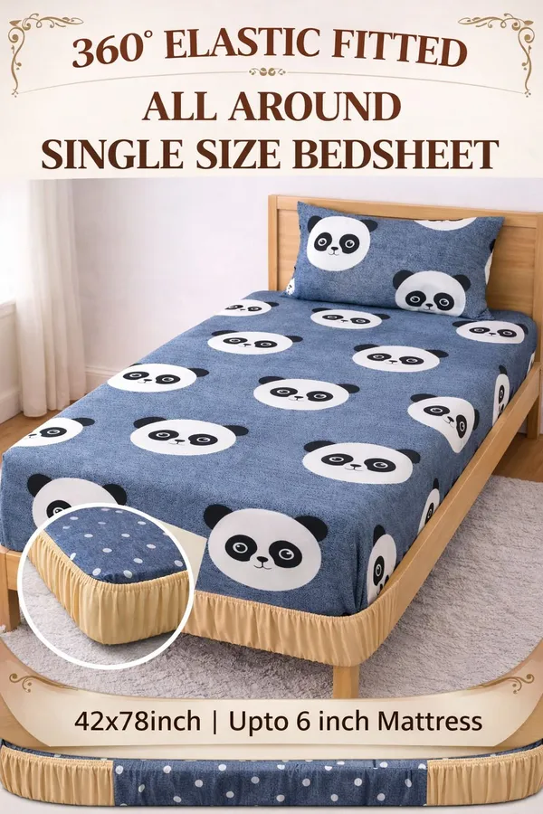 Kansal_Handloom_Cotton_Single_Fitted_(Elastic)_220_Tc_Geometric_1_Bedsheet_(Blue)
