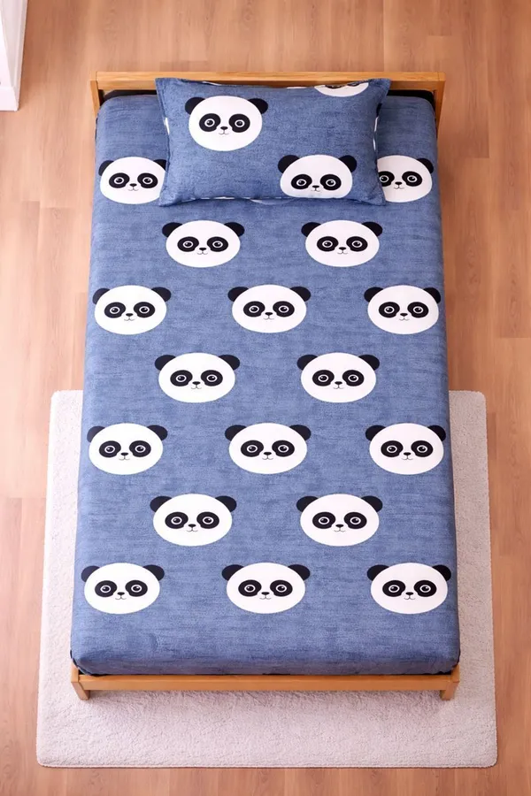 Kansal_Handloom_Cotton_Single_Fitted_(Elastic)_220_Tc_Geometric_1_Bedsheet_(Blue)