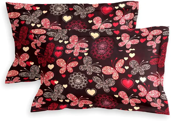 Vkom_Cotton_King_Fitted_(Elastic)_244_Tc_Printed_1_Bedsheet_(Maroon_Butterfly)
