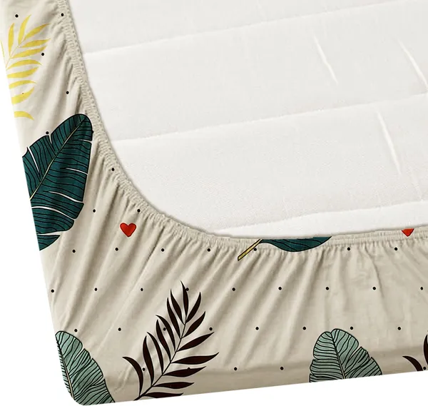 Vkom_Cotton_Double_Fitted_(Elastic)_244_Tc_Floral_1_Bedsheet_With_2_Pillow_Covers_(White,_Green,_Yellow)