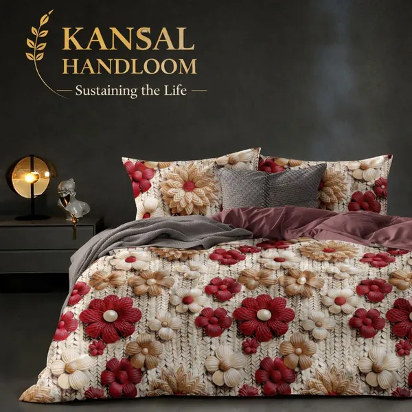 Kansal_Handloom_Cotton_Double,_King,_Queen_Fitted_(Elastic)_400_Tc_Floral_1_Summer_Bedsheet_With_2_Pillow_Covers_(Multicolor)