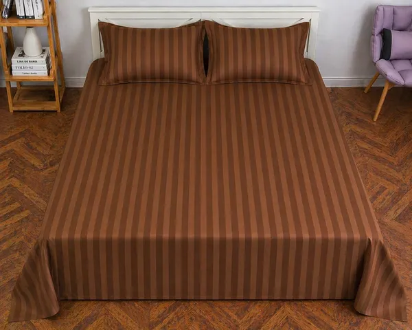 Kansal_Handloom_Satin_Queen_Flat_280_Tc_Striped_1_Summer_Bedsheet_With_2_Pillow_Covers_(Coffee)