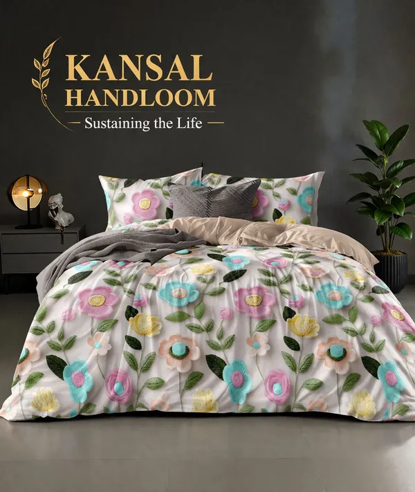 Kansal_Handloom_Cotton_King_Flat_400_Tc_Floral_1_Summer_Bedsheet_With_2_Pillow_Covers_(White)