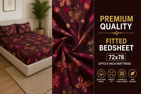 Royal_Looms_Cotton_Double,_Queen,_King_Fitted_(Elastic)_280_Tc_Printed_1_Summer_Bedsheet_With_2_Pillow_Covers_(Maroon)