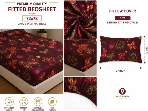 Royal_Looms_Cotton_Double,_Queen,_King_Fitted_(Elastic)_280_Tc_Printed_1_Summer_Bedsheet_With_2_Pillow_Covers_(Maroon)