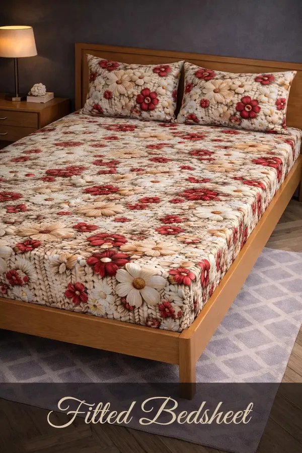 Royal_Looms_Cotton_King_Fitted_(Elastic)_350_Tc_Floral_1_Summer_Bedsheet_With_2_Pillow_Covers_(Red)