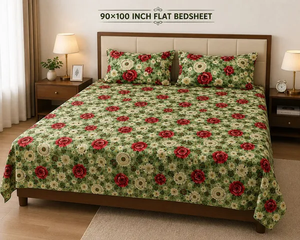 Royal_Looms_Cotton_King_Flat_350_Tc_Floral_1_Summer_Bedsheet_With_2_Pillow_Covers_(Green)