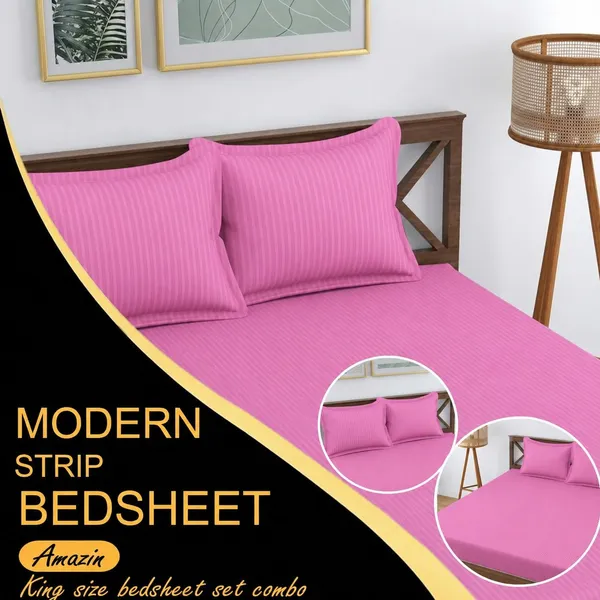 Royal_Looms_Cotton_King_Flat_300_Tc_Striped_1_Summer_Bedsheet_With_2_Pillow_Covers_(Pink)