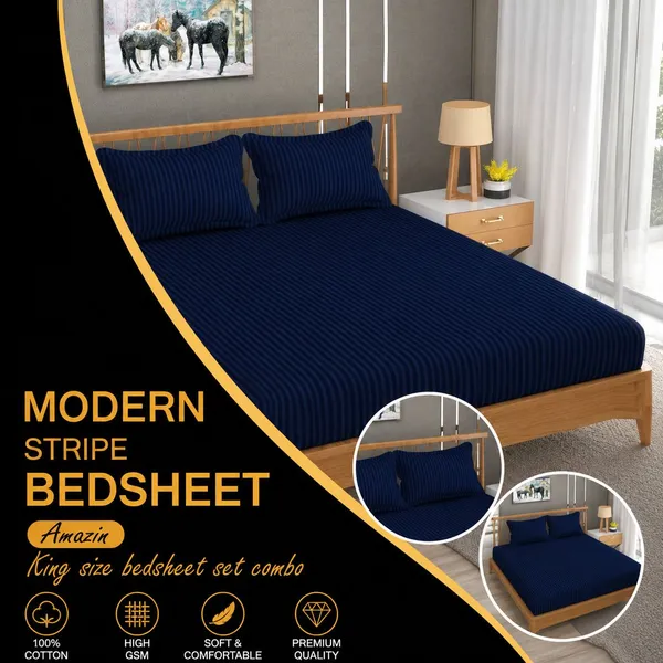 Royal_Looms_Cotton_King_Flat_300_Tc_Striped_1_Summer_Bedsheet_With_2_Pillow_Covers_(Navy_Blue)