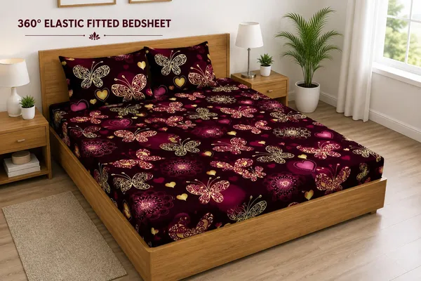 Royal_Looms_Cotton_Double_Fitted_(Elastic)_240_Tc_Floral_1_Summer_Bedsheet_With_2_Pillow_Covers_(Red)