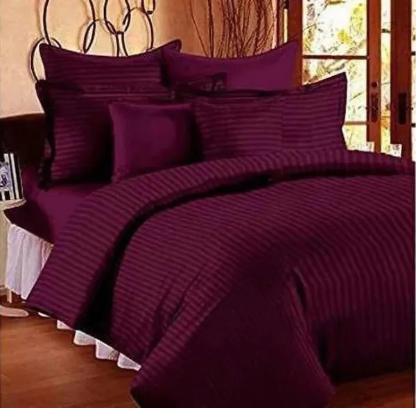 Eleganzze_Cotton_Blend_King_Flat_300_Tc_Striped_1_Summer_Bedsheet_With_2_Pillow_Covers_(Wine)