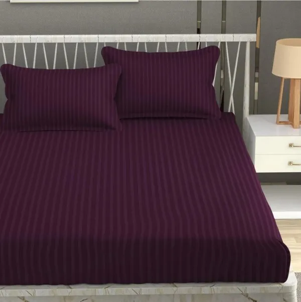Eleganzze_Cotton_Blend_King_Flat_300_Tc_Striped_1_Summer_Bedsheet_With_2_Pillow_Covers_(Wine)