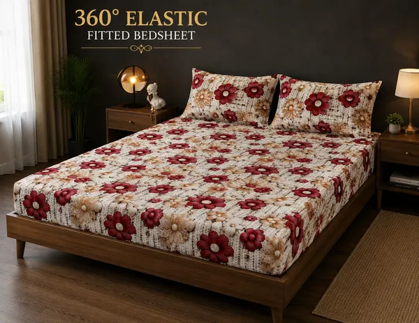 Royal_Looms_Cotton,_Microfiber_King,_Queen_Fitted_(Elastic)_352_Tc_Floral_1_Bedsheet_(Multicolor)