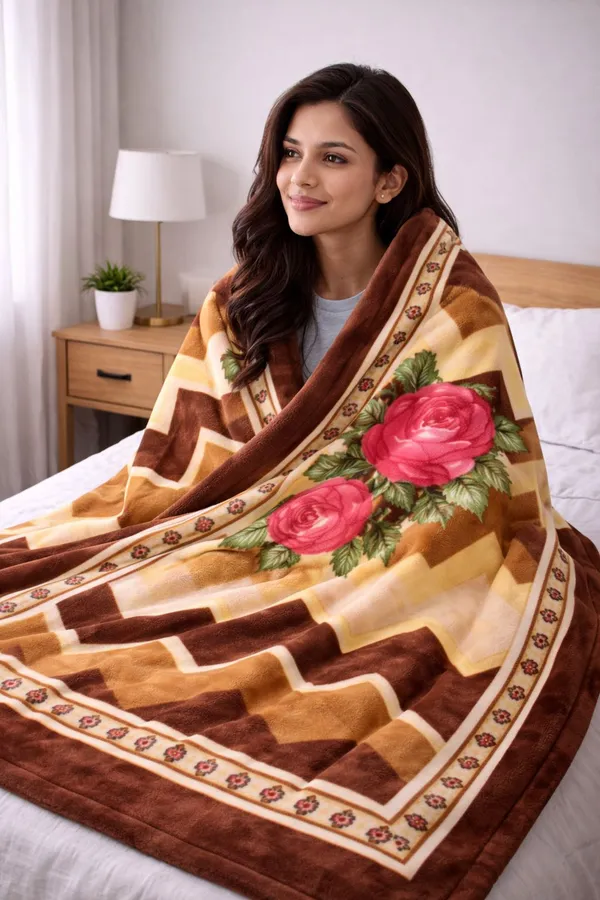 Kansal_Handloom_Floral,_Printed_Single_Fleece_Blanket_For_Ac_Room_(Polyester,_Brown)