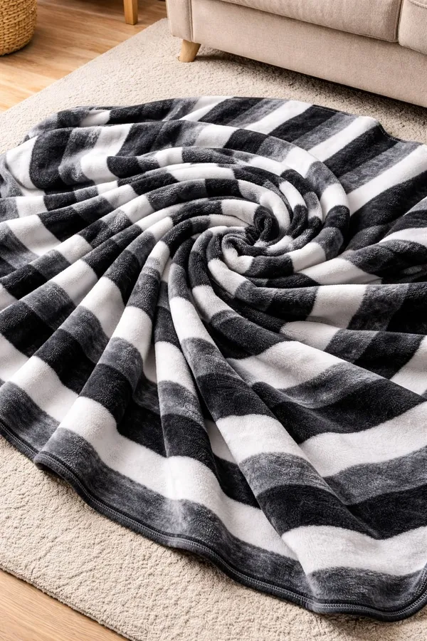 Kansal_Handloom_Striped_Single_Fleece_Blanket_For_All_Season_(Polyester,_Black,_White)