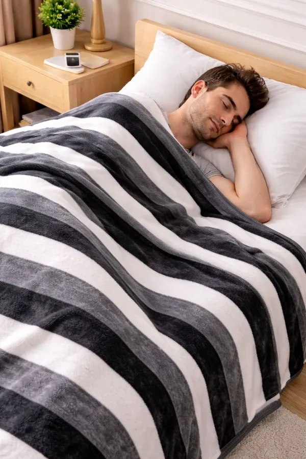 Kansal_Handloom_Striped_Single_Fleece_Blanket_For_All_Season_(Polyester,_Black,_White)