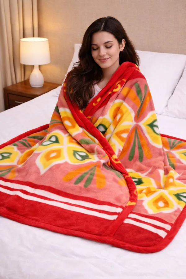 Kansal_Handloom_Floral_Single_Fleece_Blanket_For_All_Season_(Polyester,_Red)