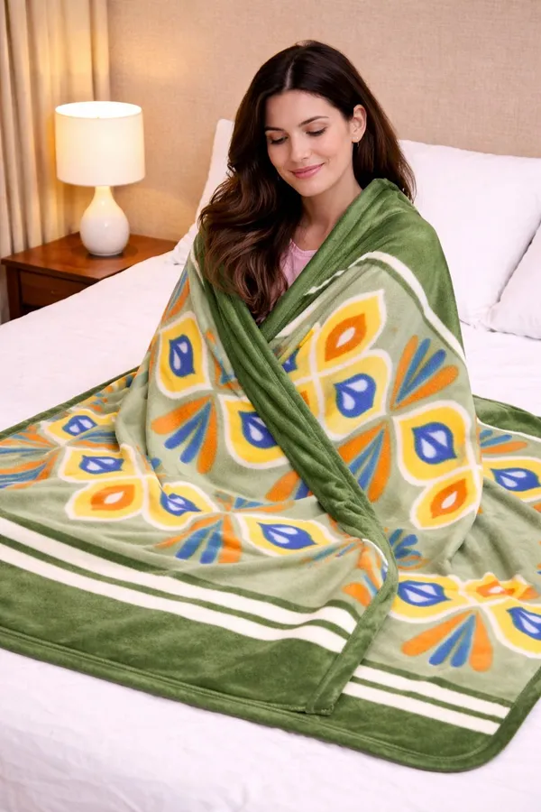 Kansal_Handloom_Floral_Single_Fleece_Blanket_For_All_Season_(Polyester,_Green)